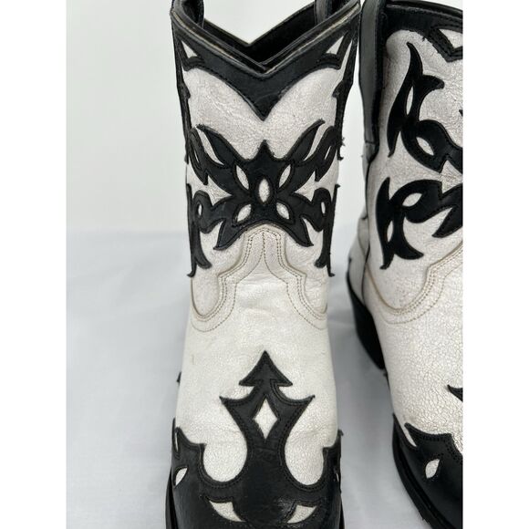 Laredo Aladina Boots Distressed White Leather Black Overlay Size 8 Western Cowgi - Picture 8 of 14